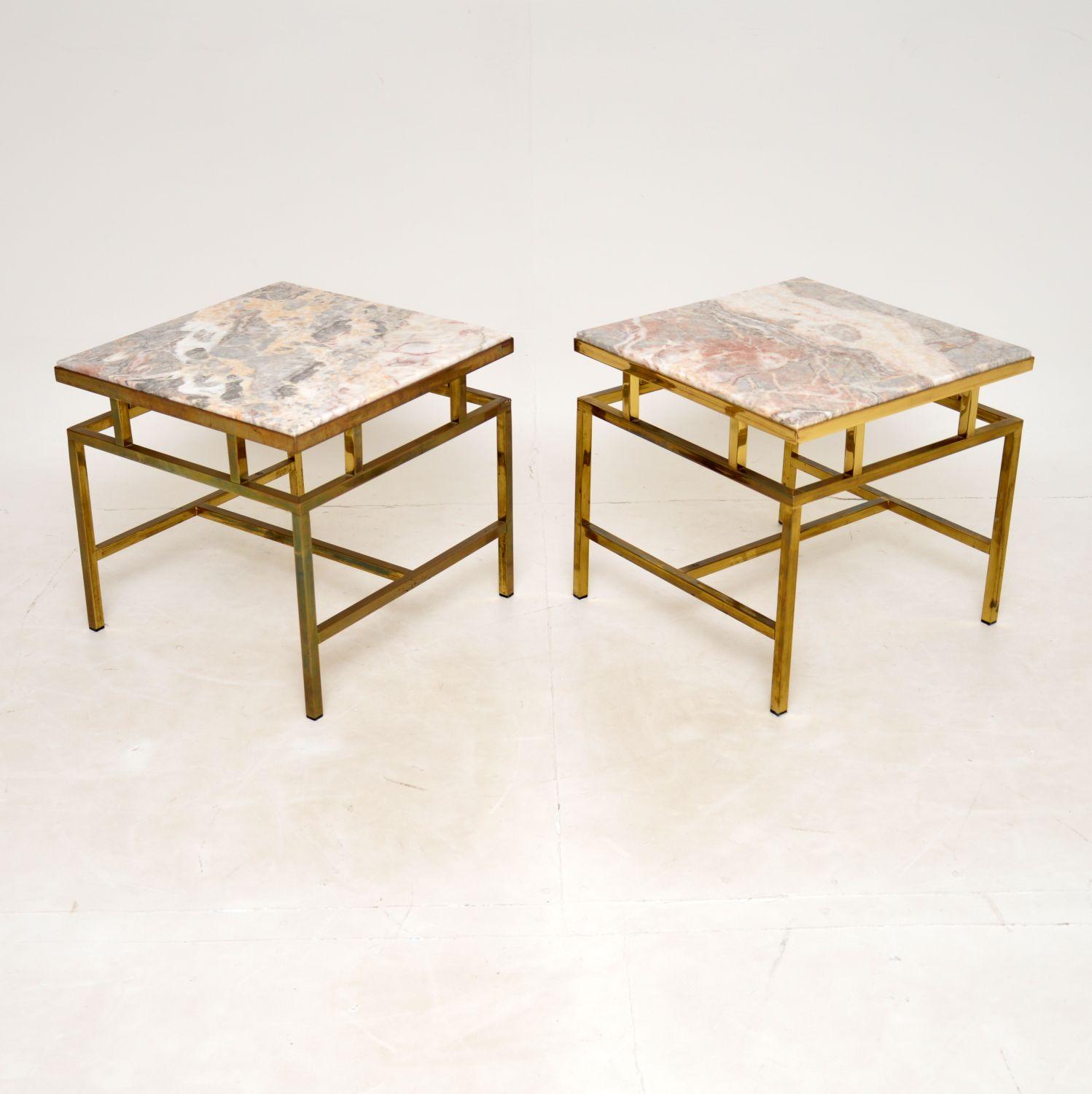 Pair of Vintage Italian Solid Brass & Marble Side Tables In Good Condition In London, GB