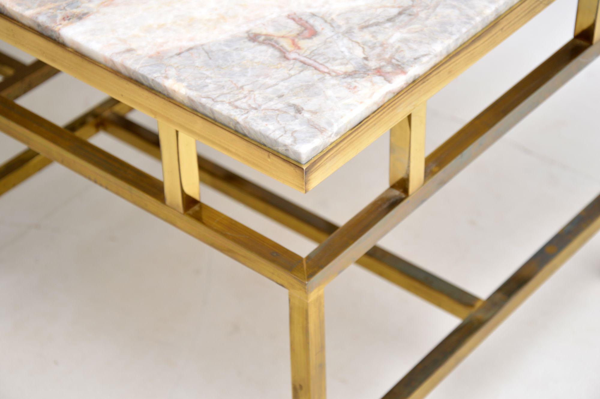 Pair of Vintage Italian Solid Brass & Marble Side Tables 3