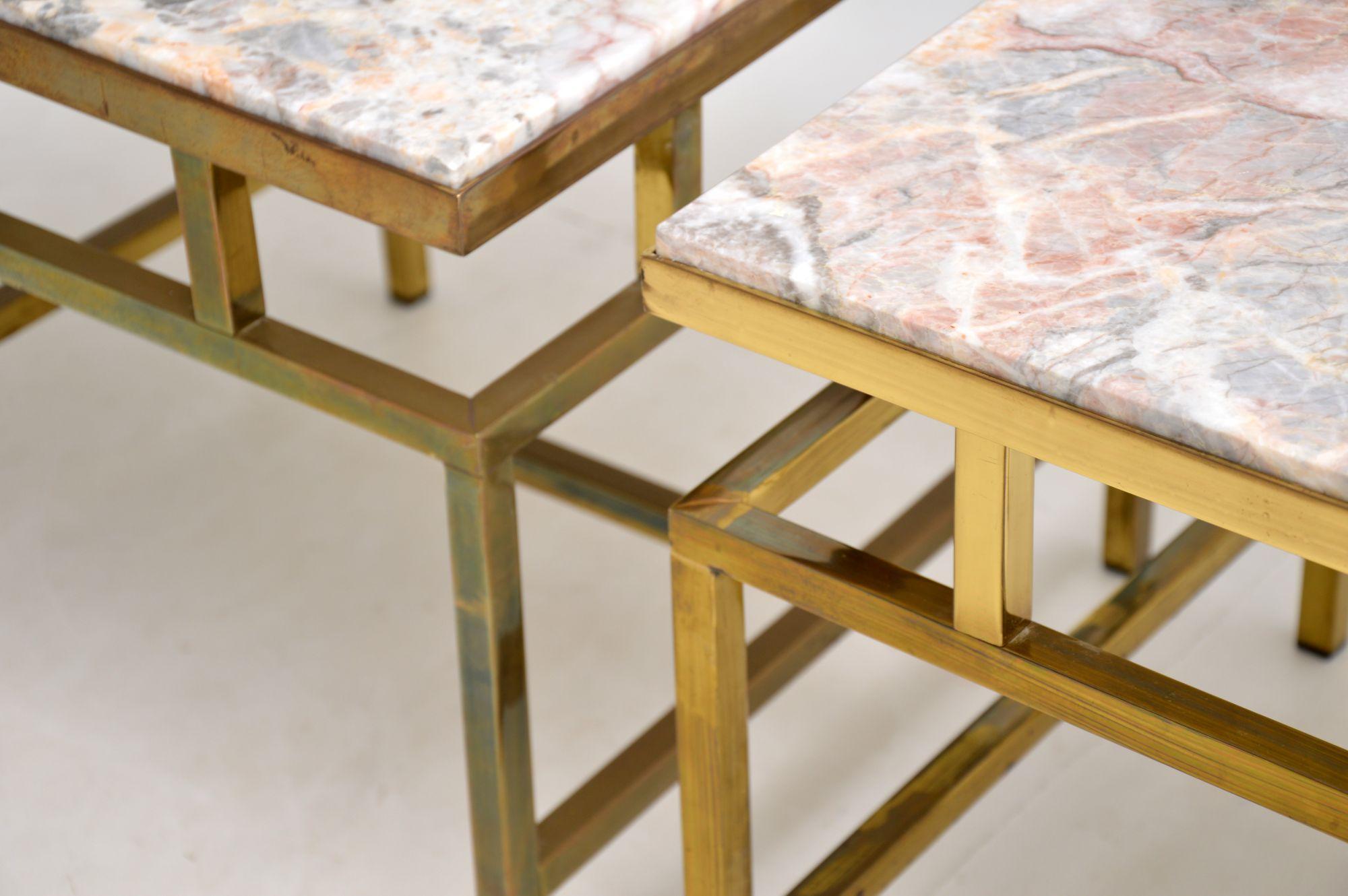 Pair of Vintage Italian Solid Brass & Marble Side Tables 4