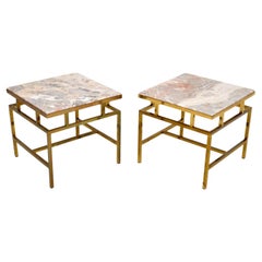 Pair of Vintage Italian Solid Brass & Marble Side Tables