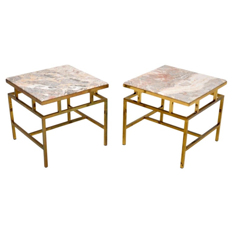 Pair of Vintage Italian Solid Brass and Marble Side Tables at 1stDibs
