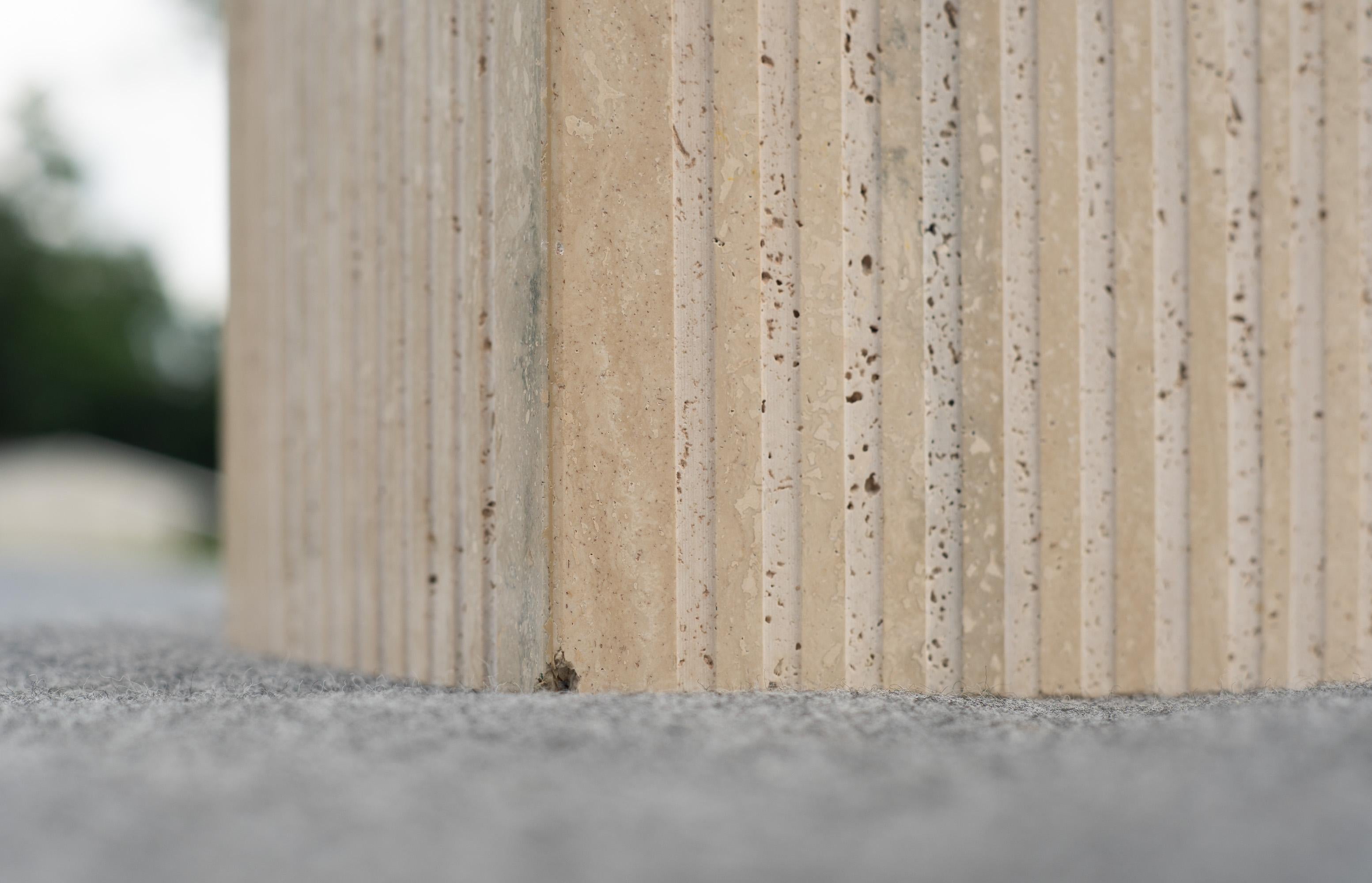 Pair of Vintage Italian Stone International Fluted Travertine Marble Pedestals For Sale 12