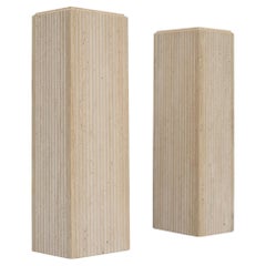 Pair of Vintage Italian Stone International Fluted Travertine Marble Pedestals