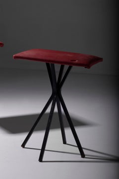 Pair of Vintage Italian Stools in Red Faux Leather