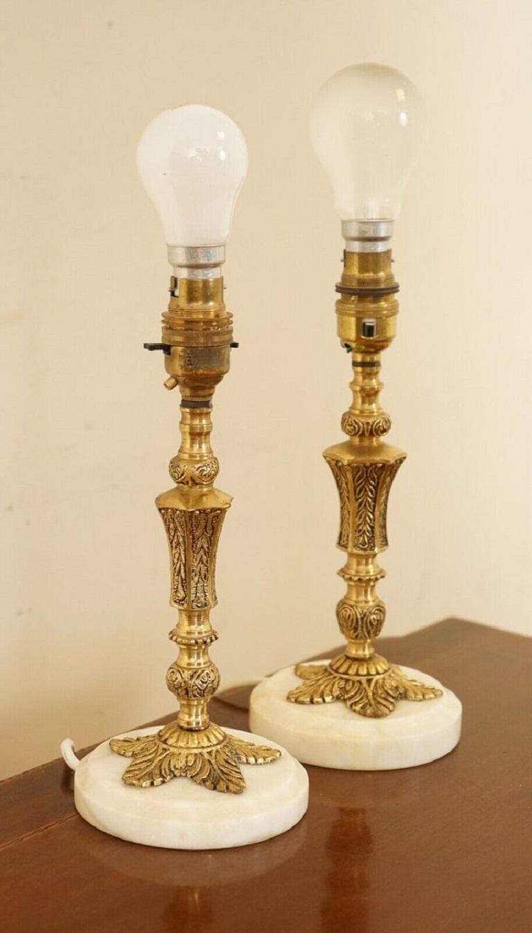 Regency Pair of Vintage Italian Style Carved Brass and Onyx Lamps, 1960s