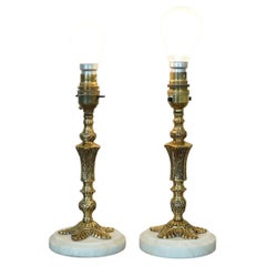 Pair of Vintage Italian Style Carved Brass and Onyx Lamps, 1960s