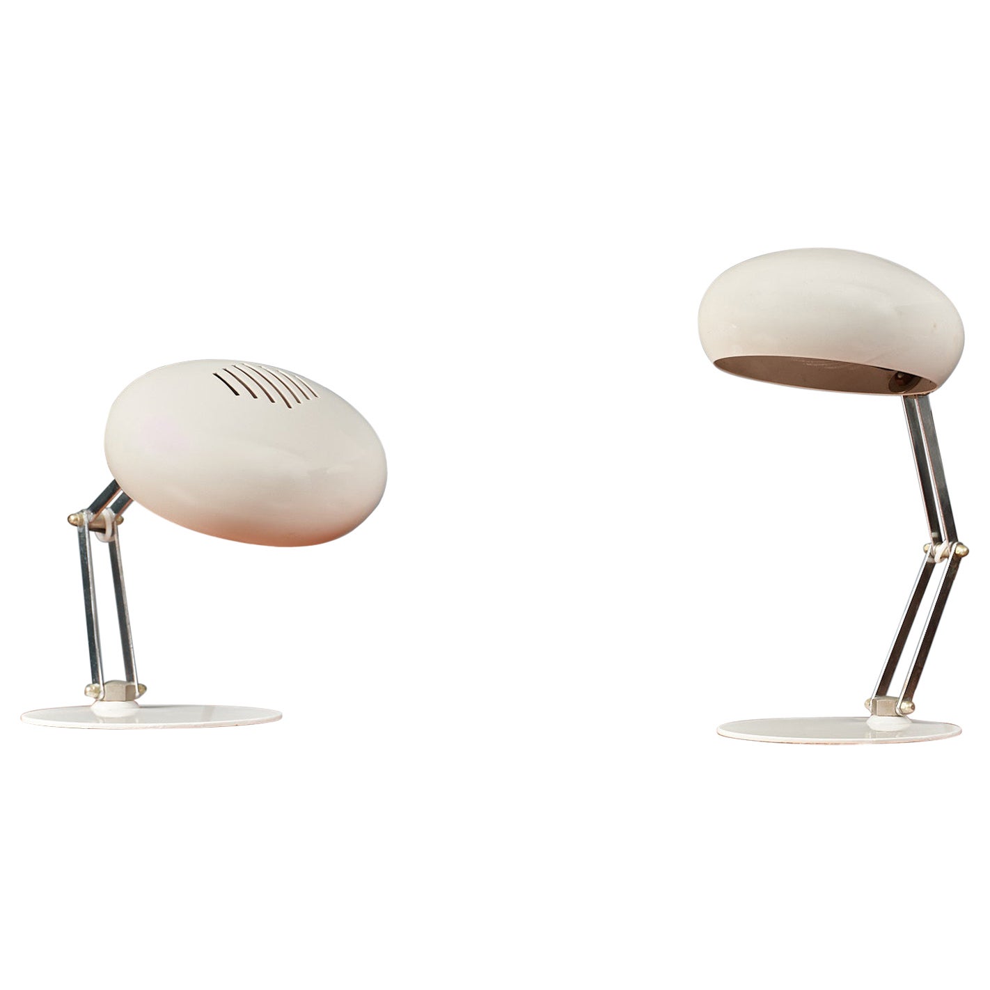 Paire de lampes de bureau italiennes vintage, années 1970, chrome et acier laqué blanc