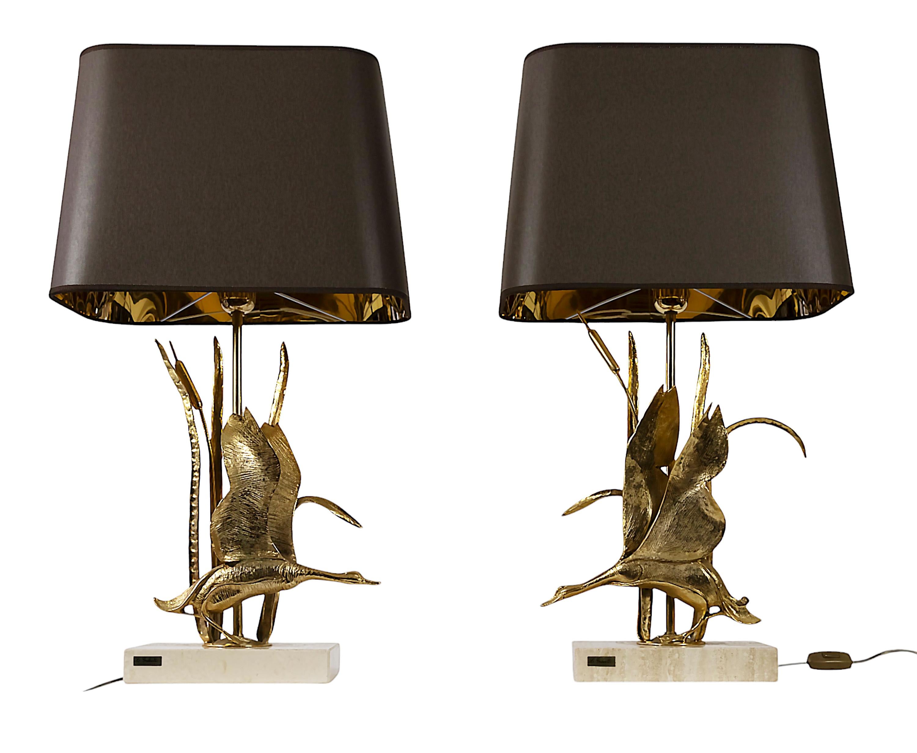 Mid-Century Modern Pair of Vintage Italian Table Lamps with Bird Figures by Lanciotto Galeotti For Sale