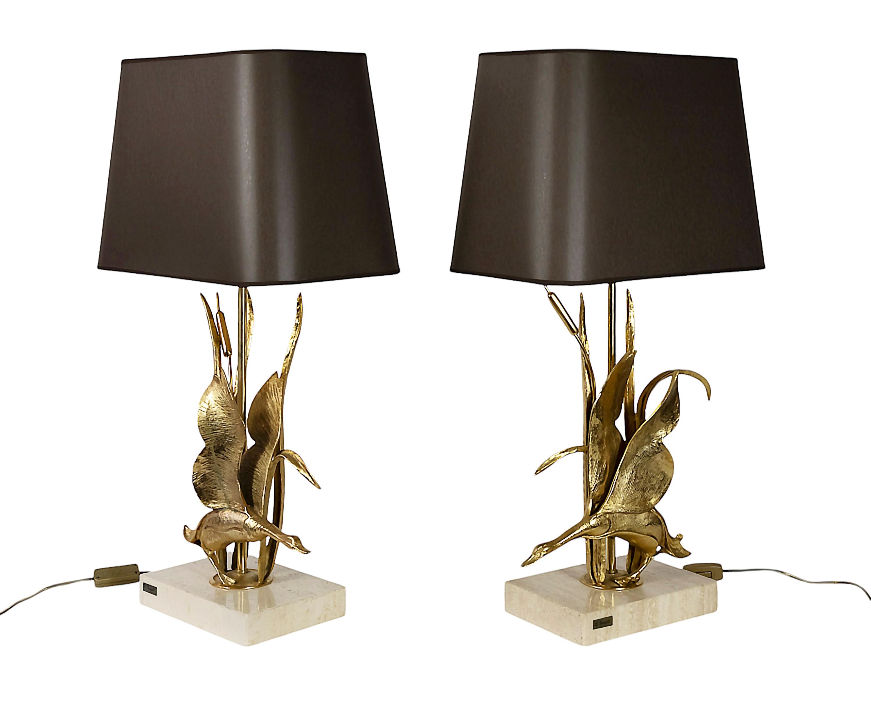 Pair of Vintage Italian Table Lamps with Bird Figures by Lanciotto Galeotti In Good Condition For Sale In Vilnius, LT