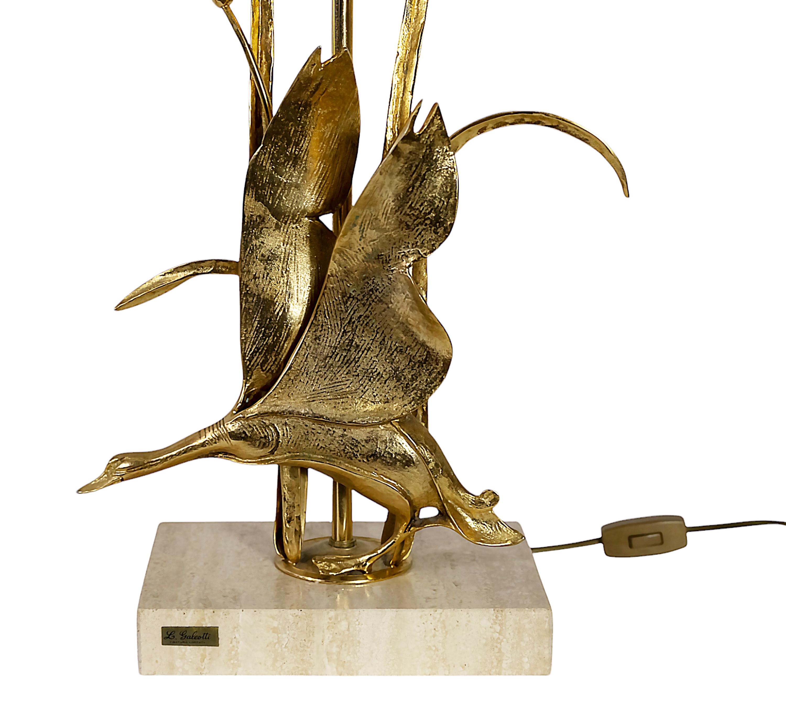 Brass Pair of Vintage Italian Table Lamps with Bird Figures by Lanciotto Galeotti For Sale