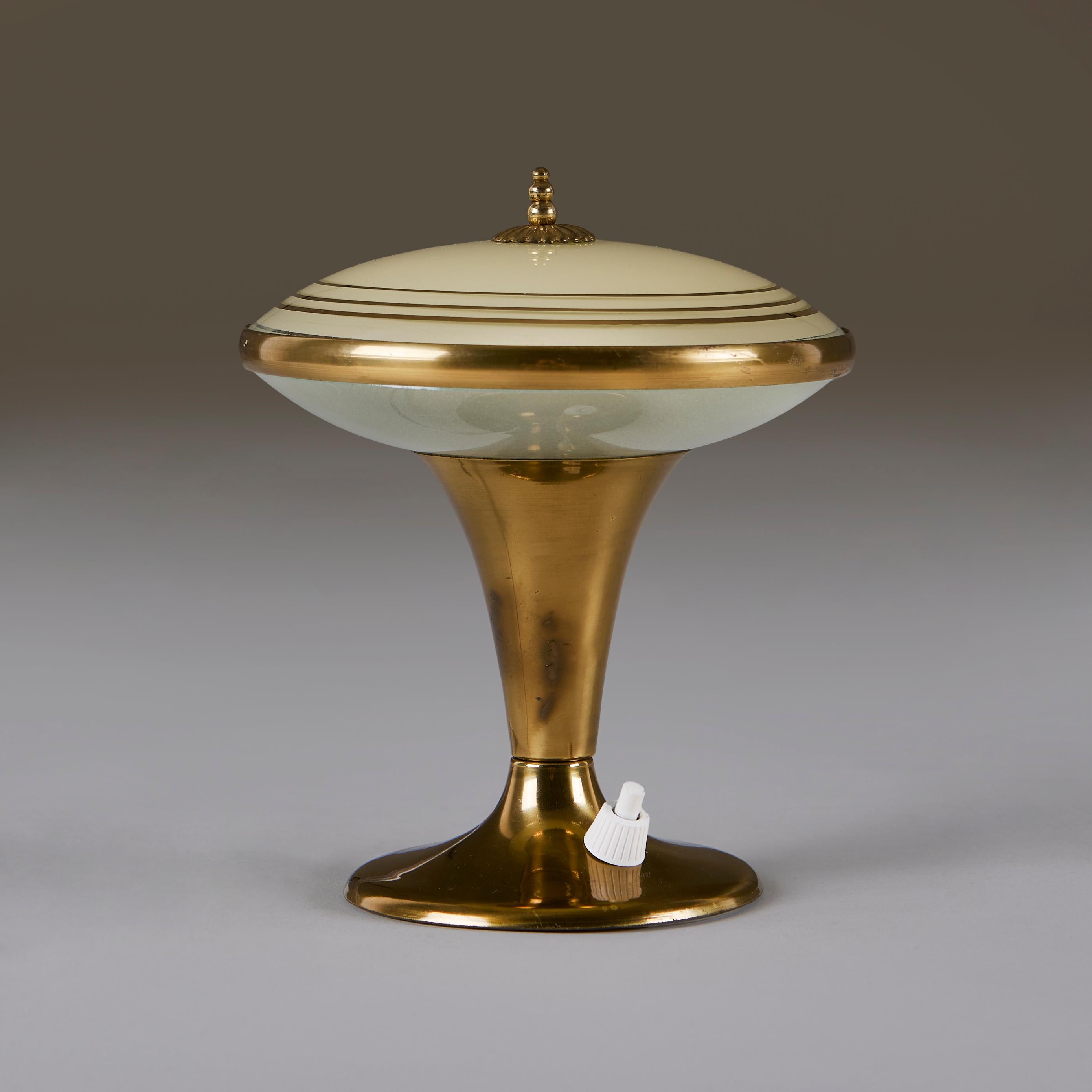Brass Pair of vintage Italian table lamps with brass base and opal glass shade