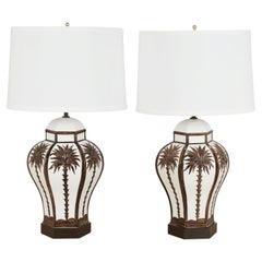 Paire de lampes de table italiennes vintage avec palmiers