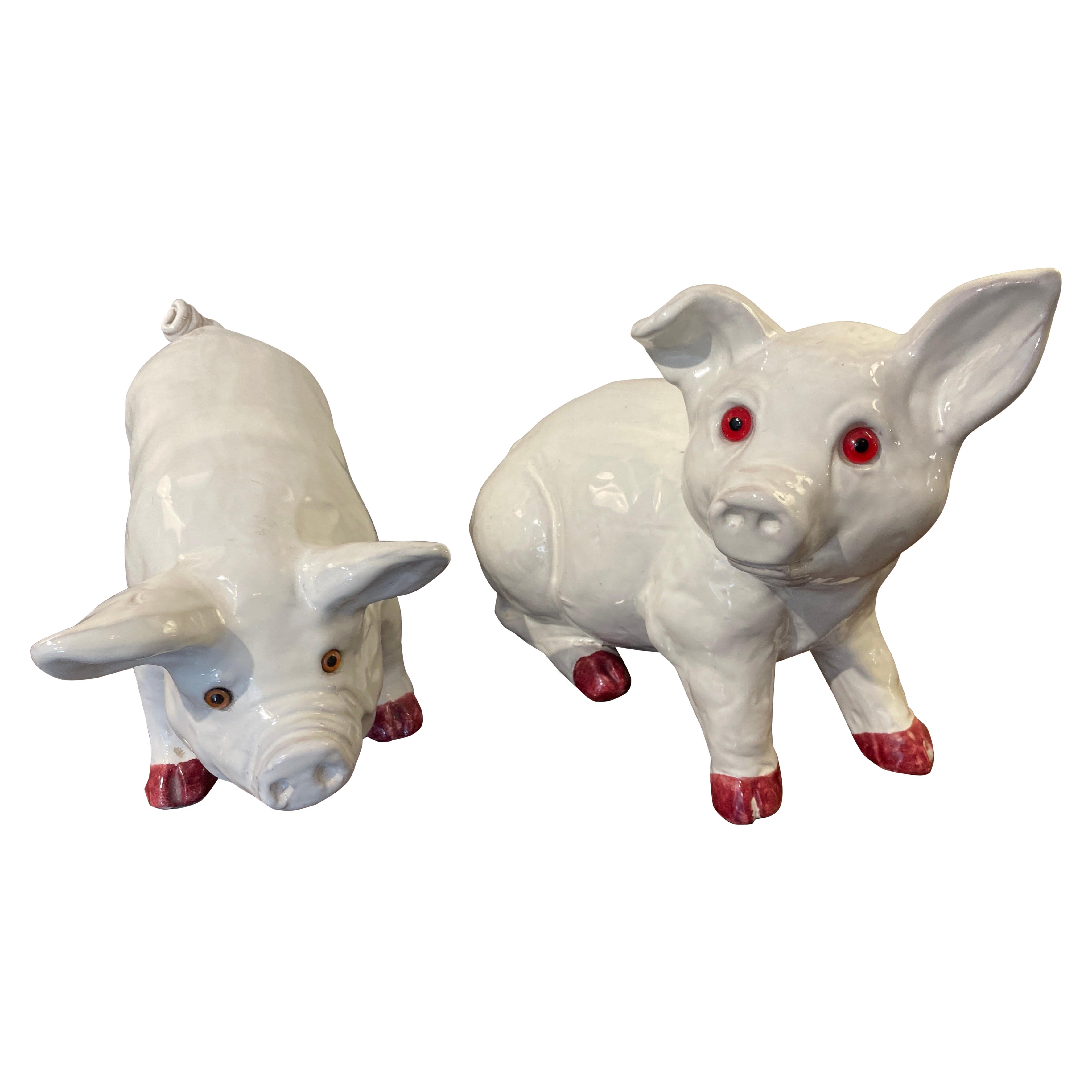 Pair of Vintage Italian Terracotta Piglets