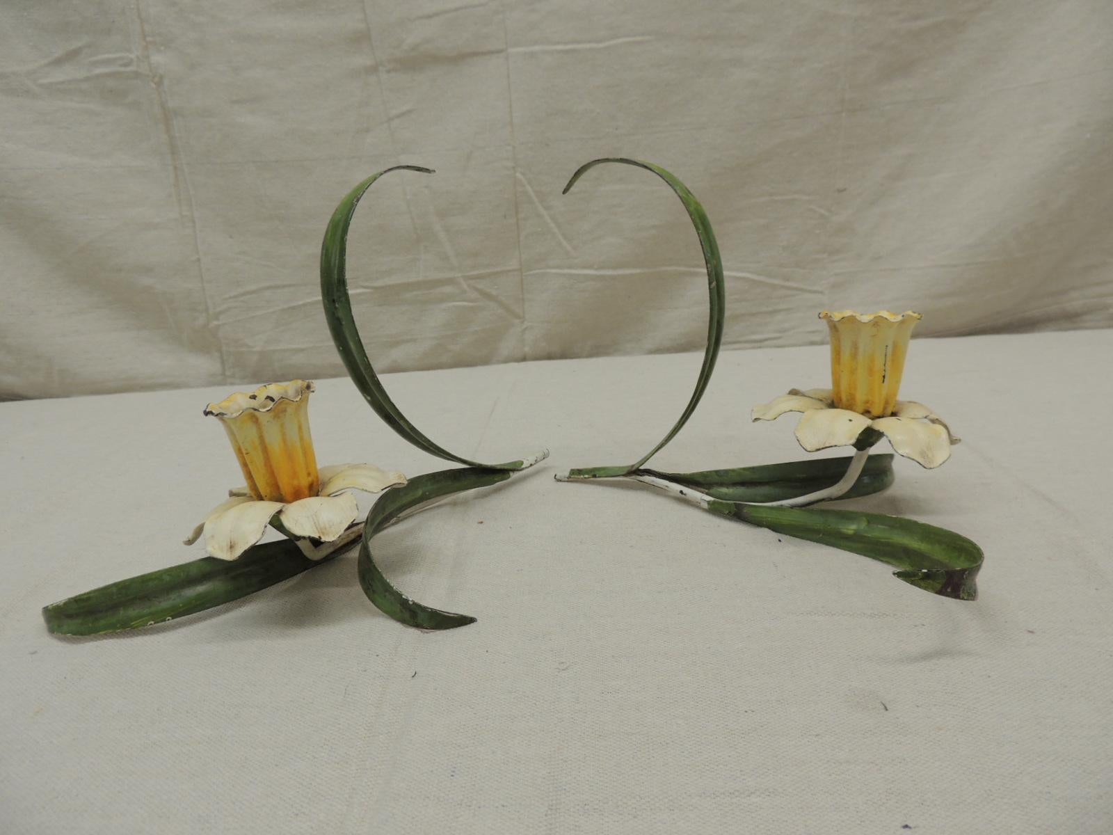 Pair of Vintage Italian Tole Candleholders In Good Condition In Oakland Park, FL