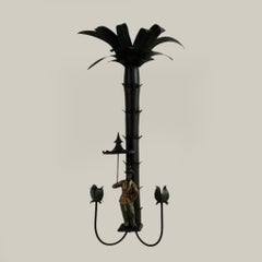Pair of Vintage Italian Tole Chinoiserie Palm Tree Wall Sconces