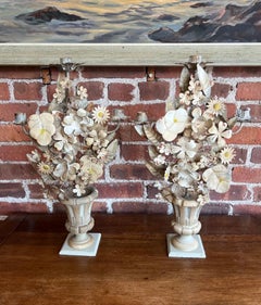 Pair of Vintage Italian Tole Floral Candelabras
