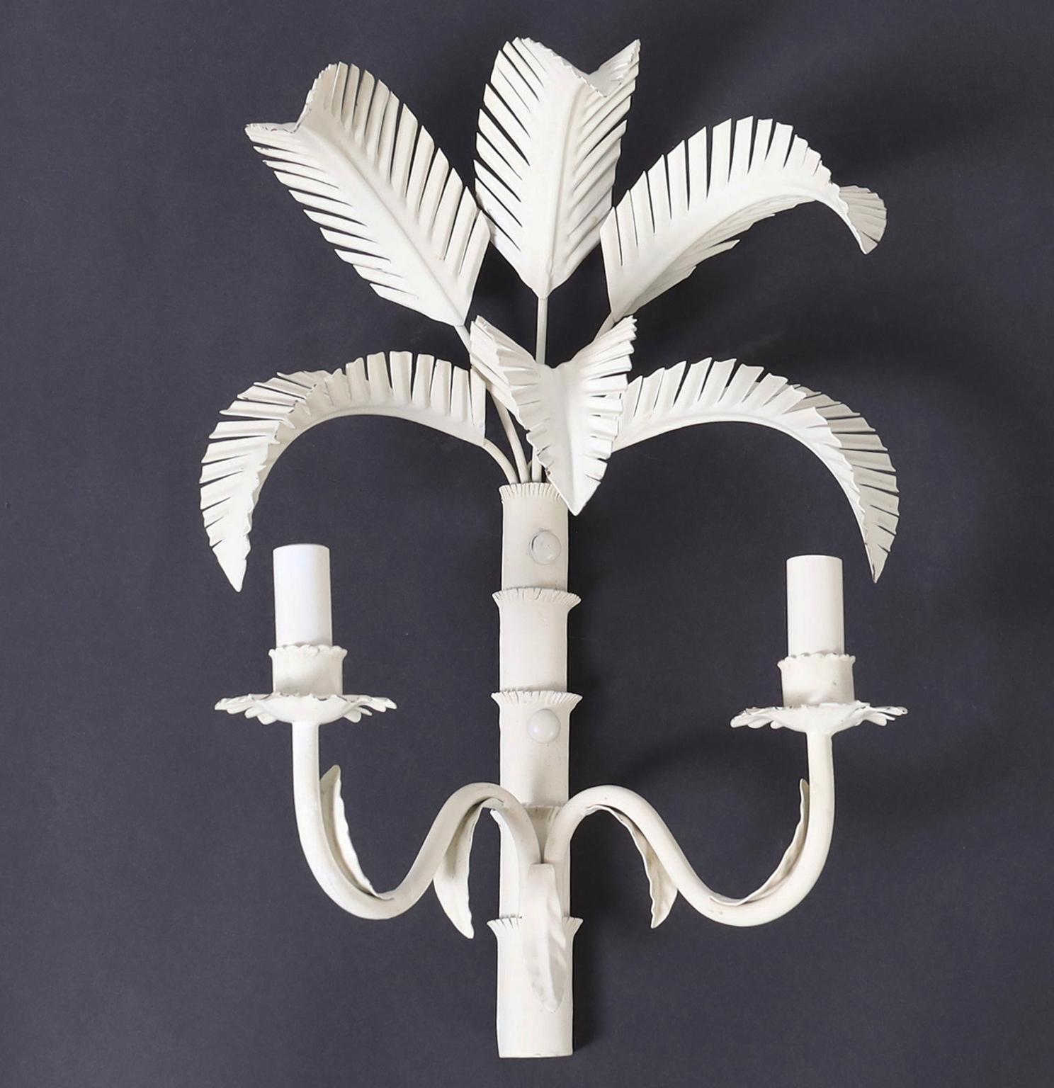 20th Century Pair of Vintage Italian Tole Palm Tree Wall Sconces