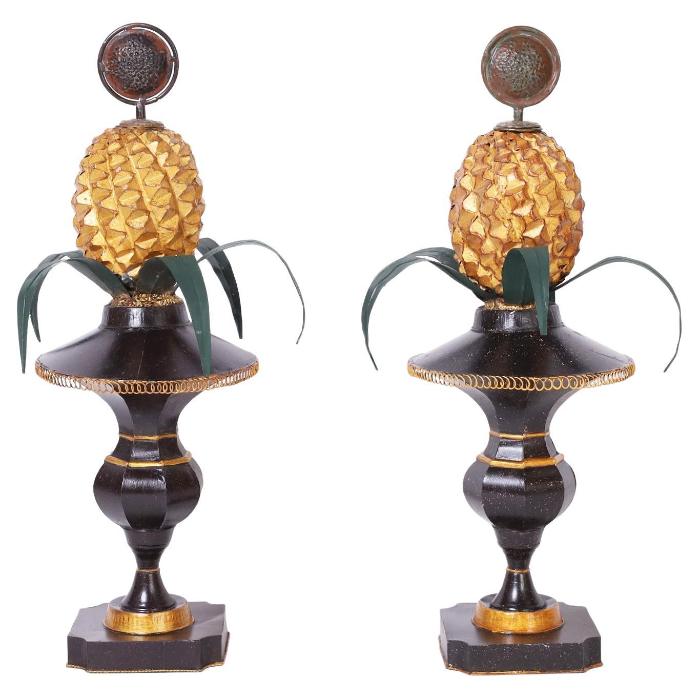 Pair of Vintage Italian Tole Pineapples For Sale