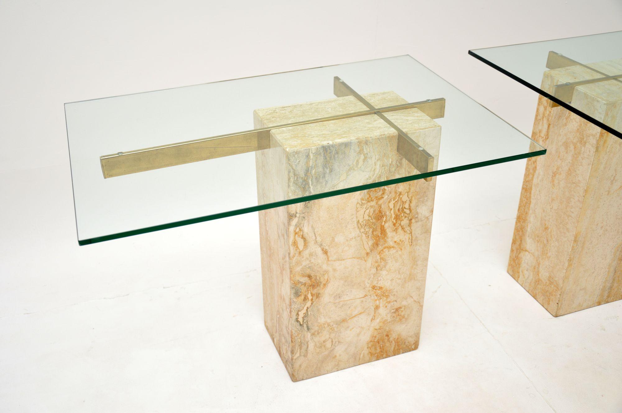Pair of Vintage Italian Travertine and Brass Side Tables by Artedi For Sale 6