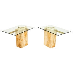 Pair of Vintage Italian Travertine and Brass Side Tables by Artedi