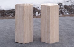 Pair of Vintage Italian Travertine Hexagonal Pedestals or End Tables or Console