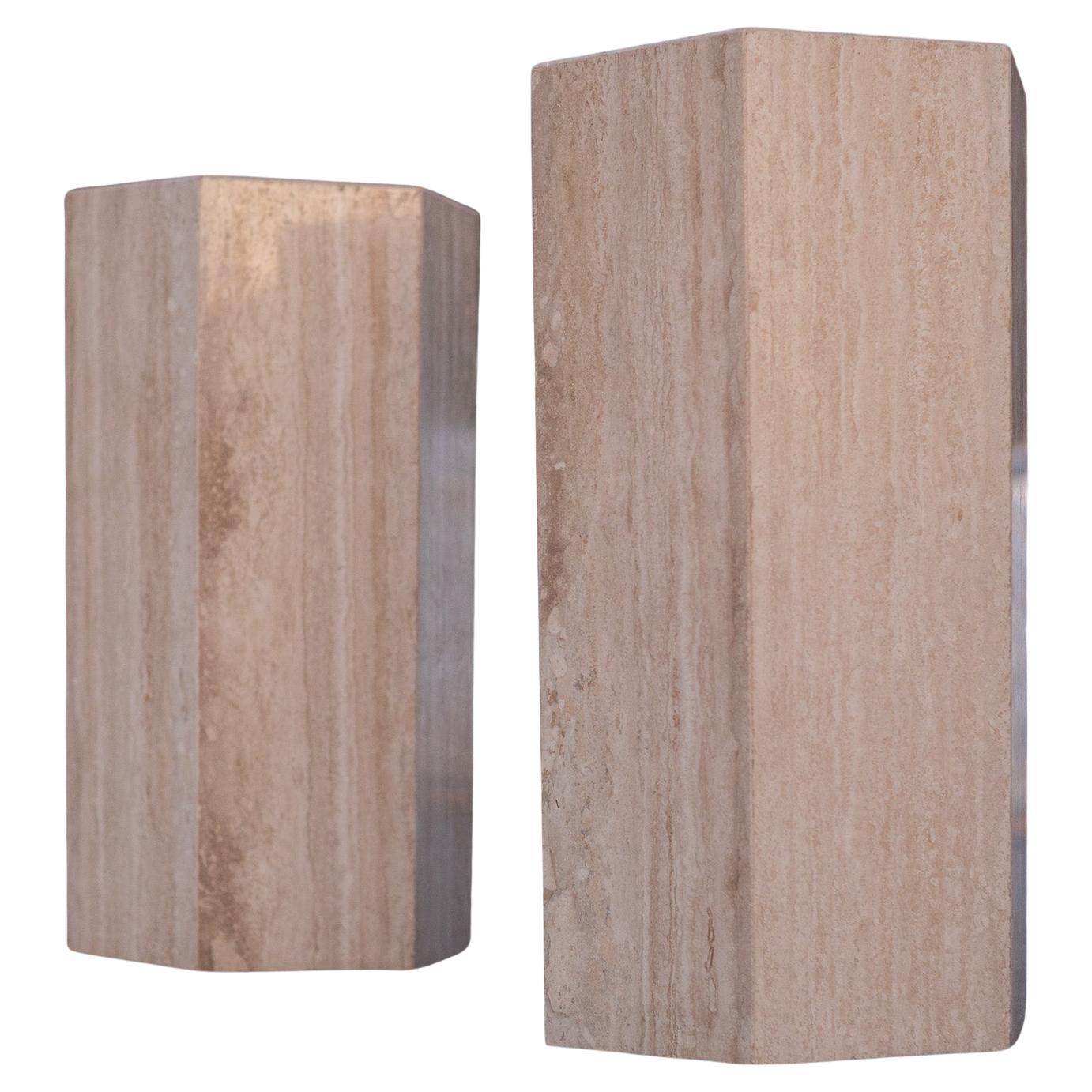 Pair of Vintage Italian Travertine Hexagonal Pedestals or End Tables or Console For Sale