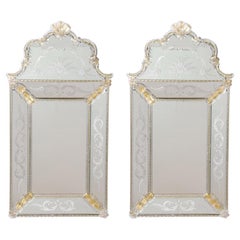 Pair of Vintage Italian Venetian Etched Wall Mirrors