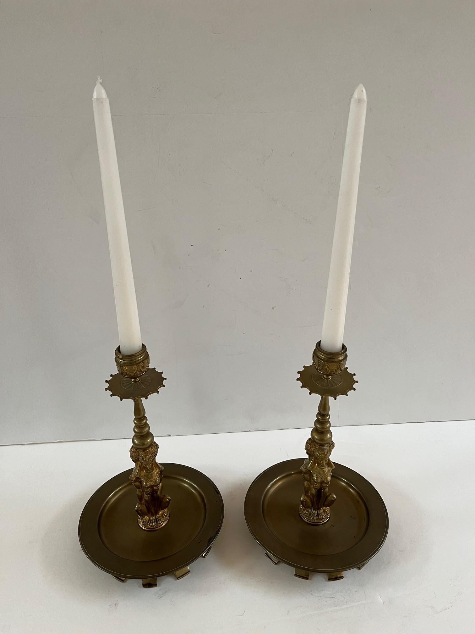 Pair Of Vintage Italian Very Finely Chased Dore Bronze Candlesticks In Good Condition For Sale In Los Angeles, CA