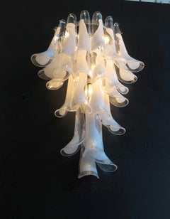 Pair of Vintage Italian Wall Lights Mazzega Style, 21 Lattimo Petals, Murano