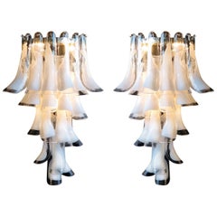 Pair of Vintage Italian Wall Lights Mazzega Style, 21 Lattimo Petals, Murano