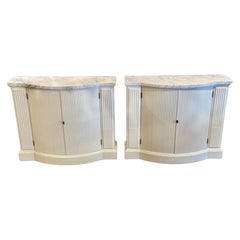 Pair of Vintage Italian White Painted Side Cabinets with Carrara Marble