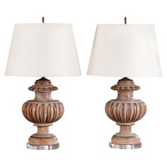 Pair of Vintage Italian Wood Lamps Painted Finish, circa 1940 on Lucite Base