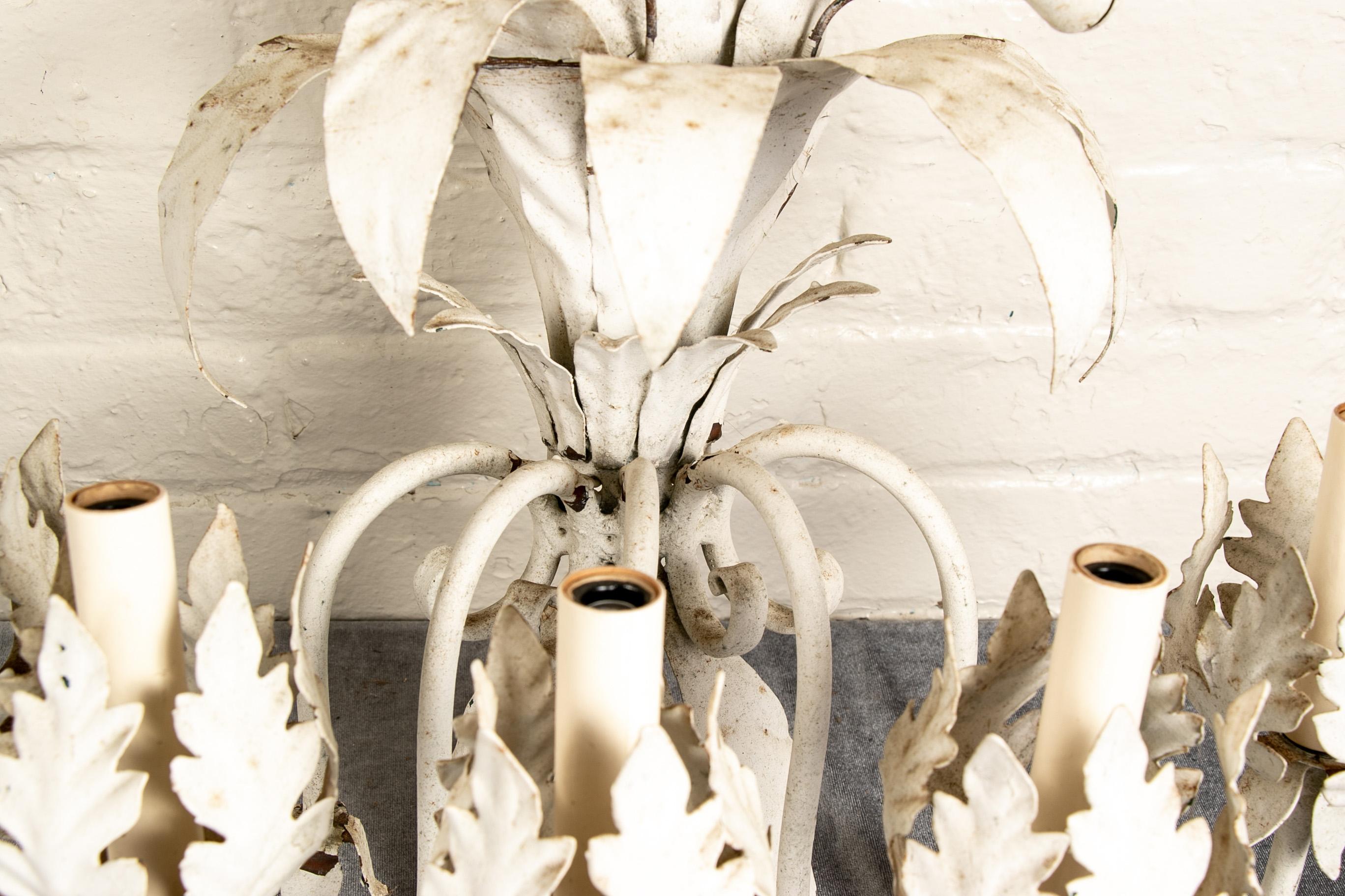 Pair of Vintage Italianate White Painted Metal Electric Candle Sconces 3