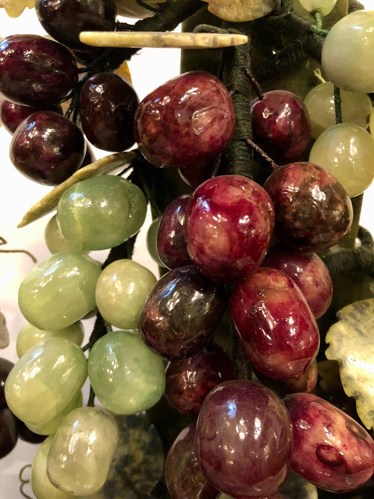 Pair of Jade and Amethyst Colored Hard Stone And Glass Group of Grapes