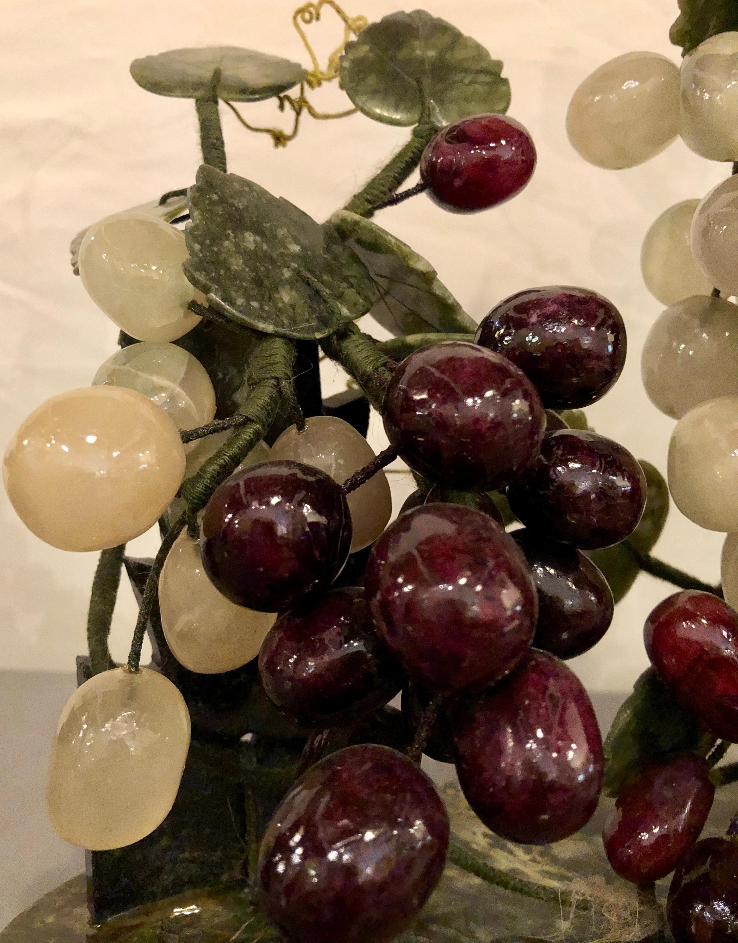 Pair of Jade and Amethyst Colored Hard Stone And Glass Group of Grapes Tableware 3