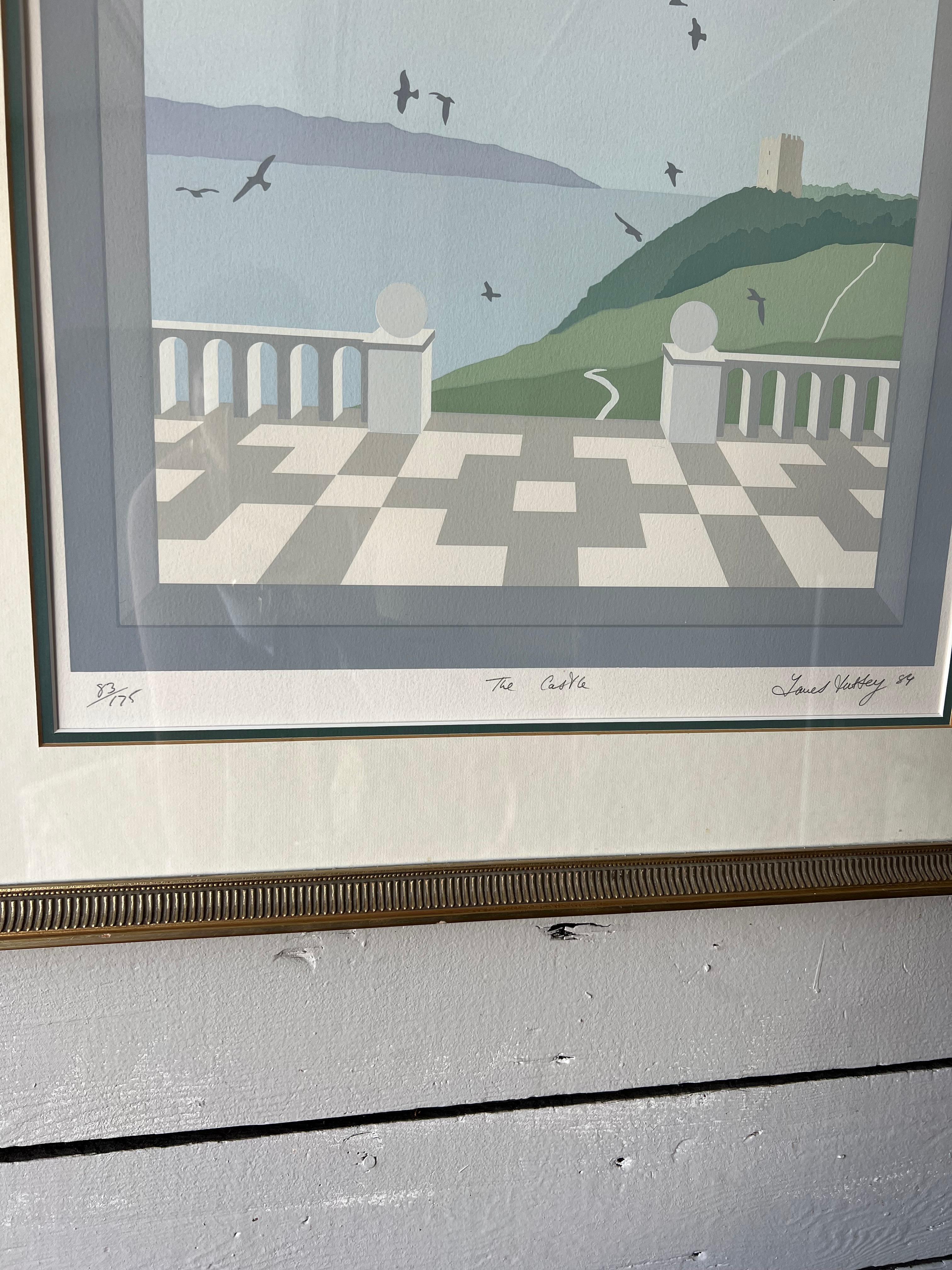 Post-Modern Pair of Vintage James Hussey Numbered Lithographs “The Castle” and “The Terrace”