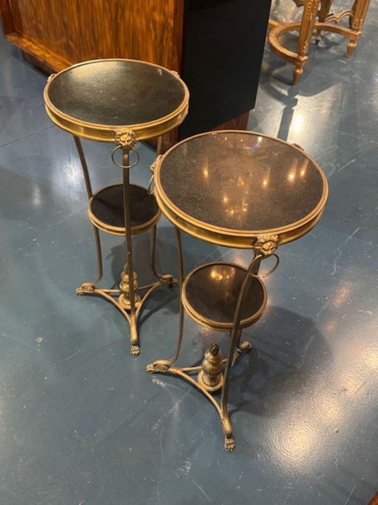 French Pair of Vintage Jansen Manner Gilt Bronze and Marble Side Tables For Sale
