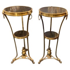 Pair of Vintage Jansen Manner Gilt Bronze and Marble Side Tables