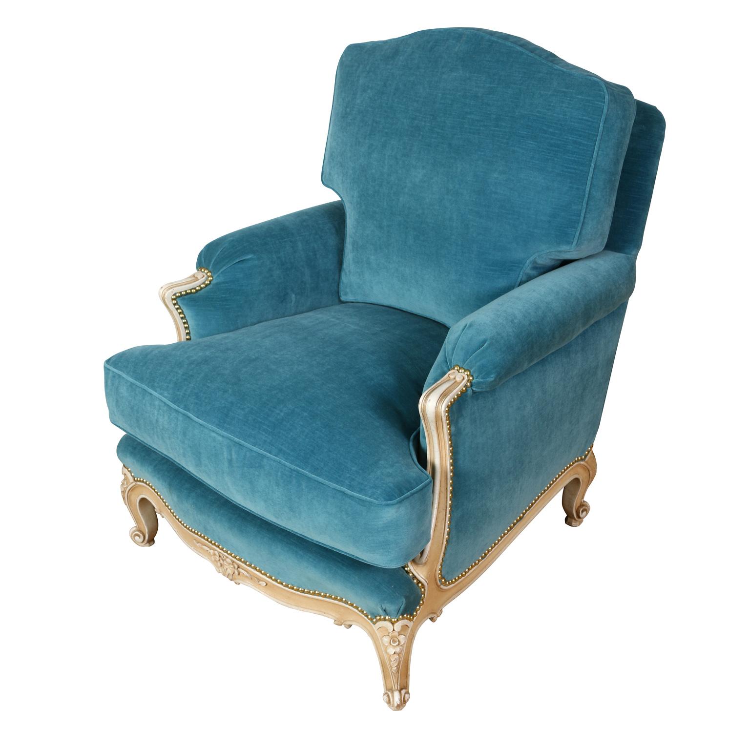 Louis XV Pair of Vintage Jansen Newly Upholstered Velvet Chairs For Sale