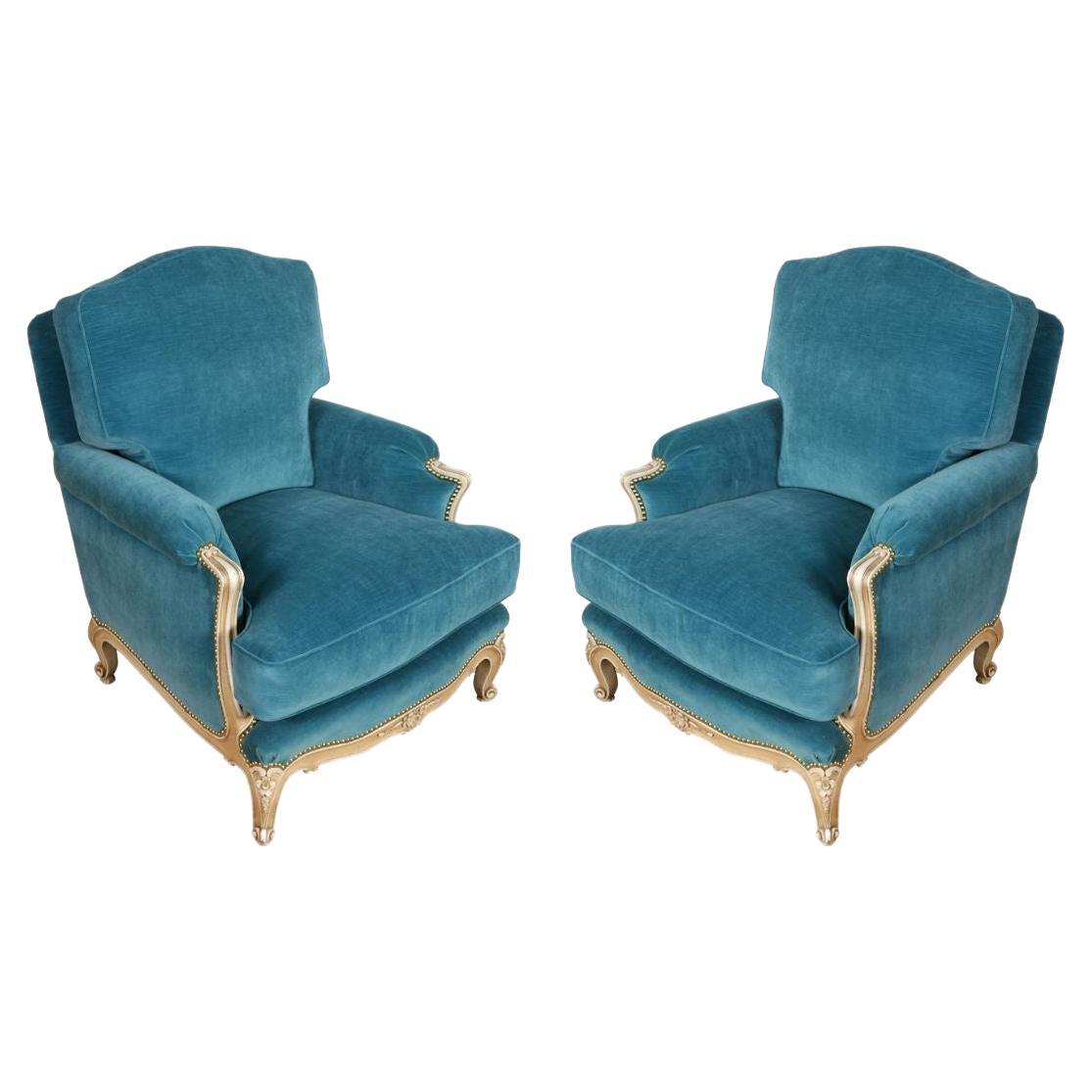 Pair of Vintage Jansen Newly Upholstered Velvet Chairs For Sale