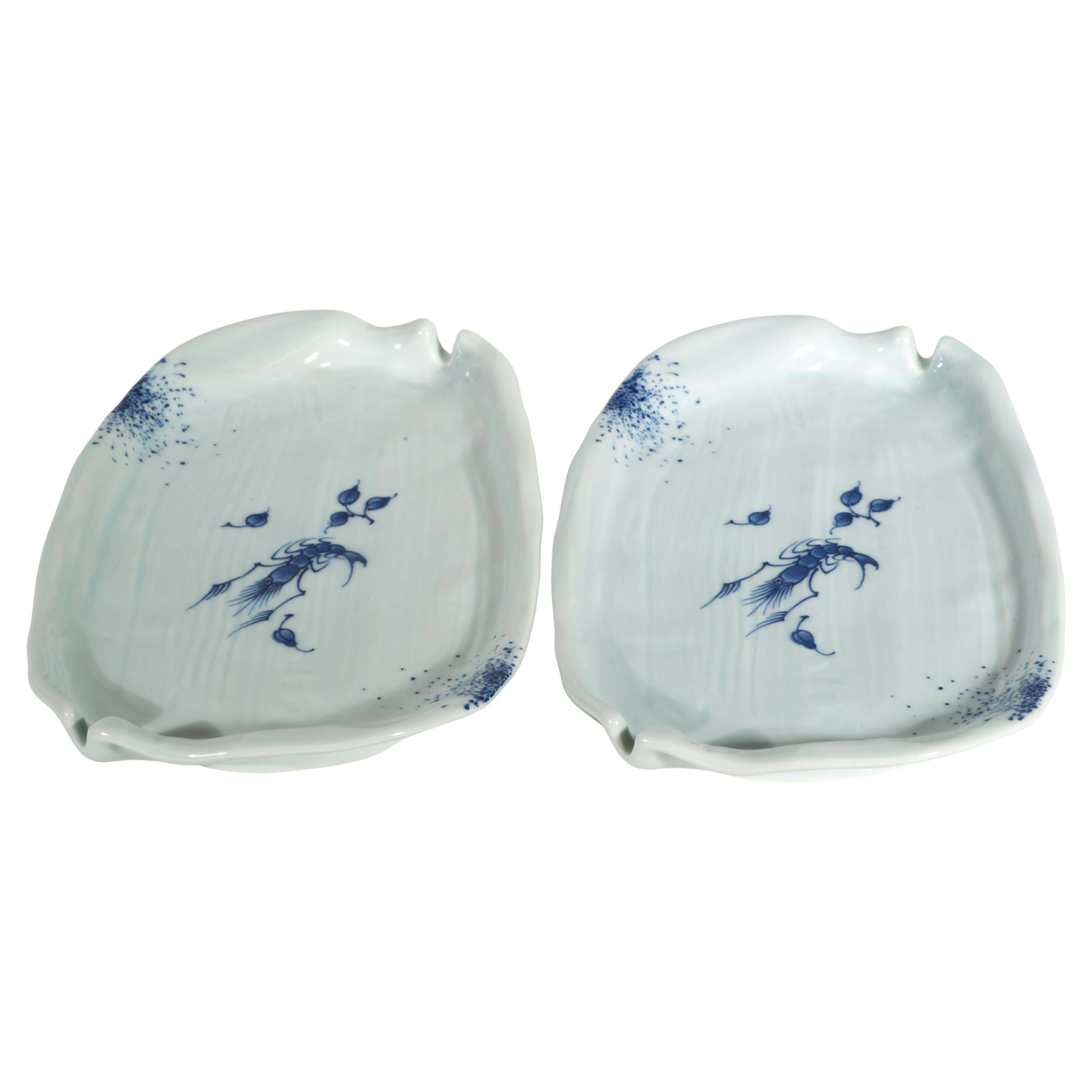 Pair of Vintage Japanese Arita Imari Blue and White Serving Trays Platters
