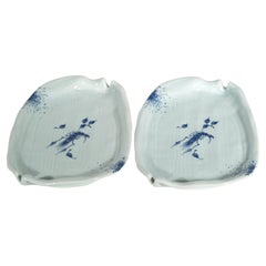 Pair of Vintage Japanese Arita Imari Blue and White Serving Trays Platters
