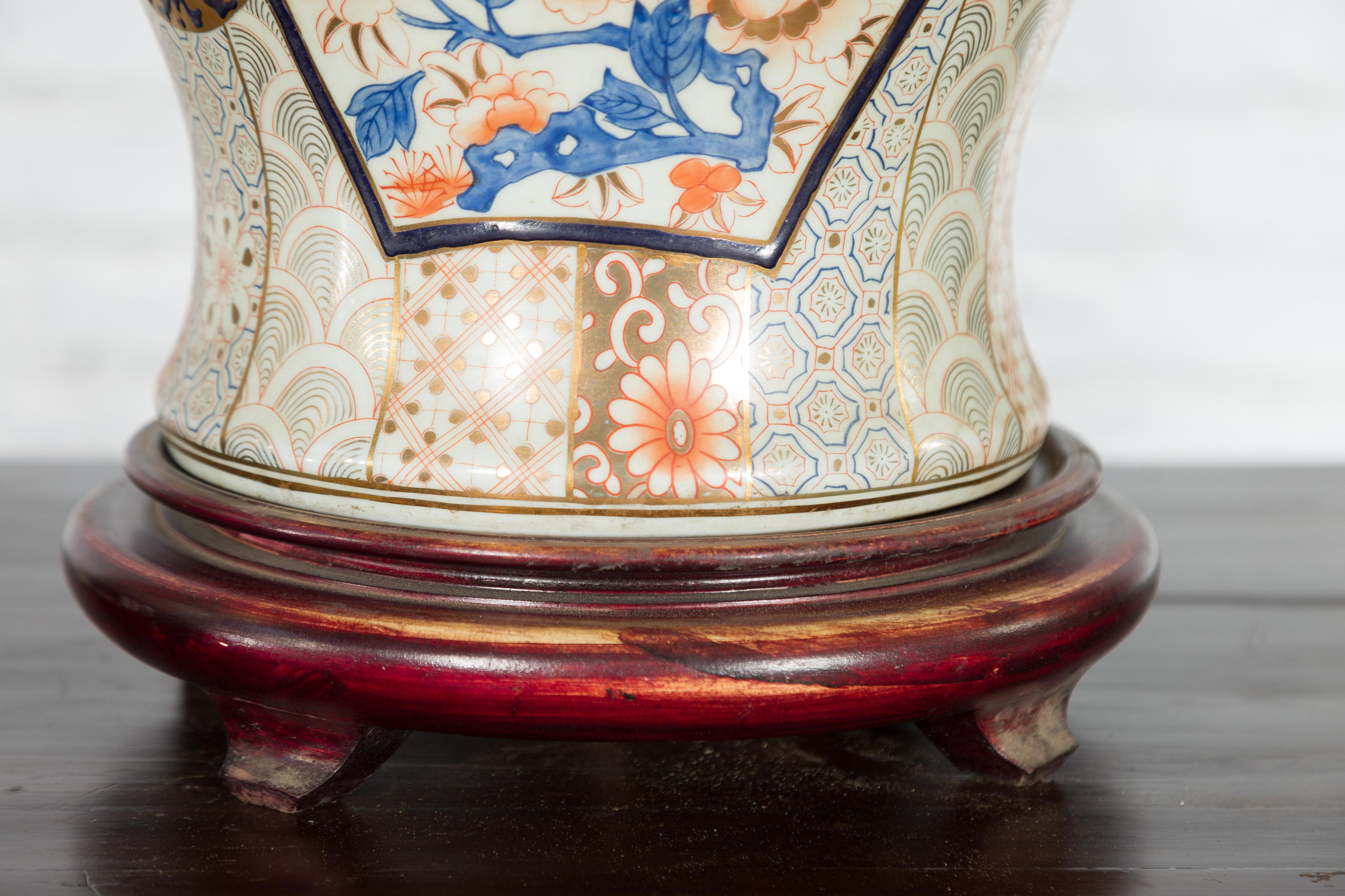 Pair of Vintage Japanese Arita Porcelain Gold, Dark Blue and Orange Table Lamps 2
