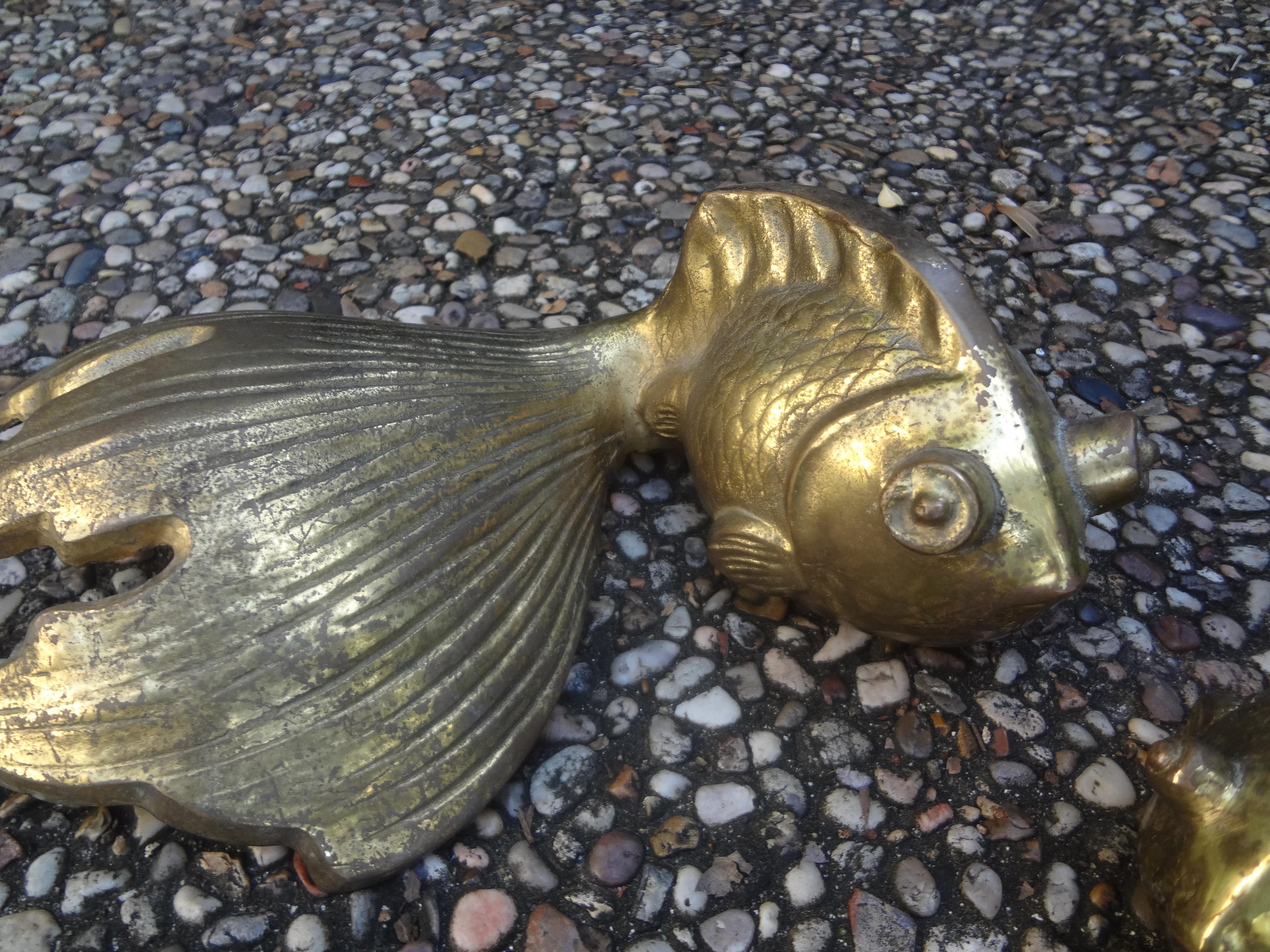 Hollywood Regency Pair of Vintage Japanese Brass Koi Fish
