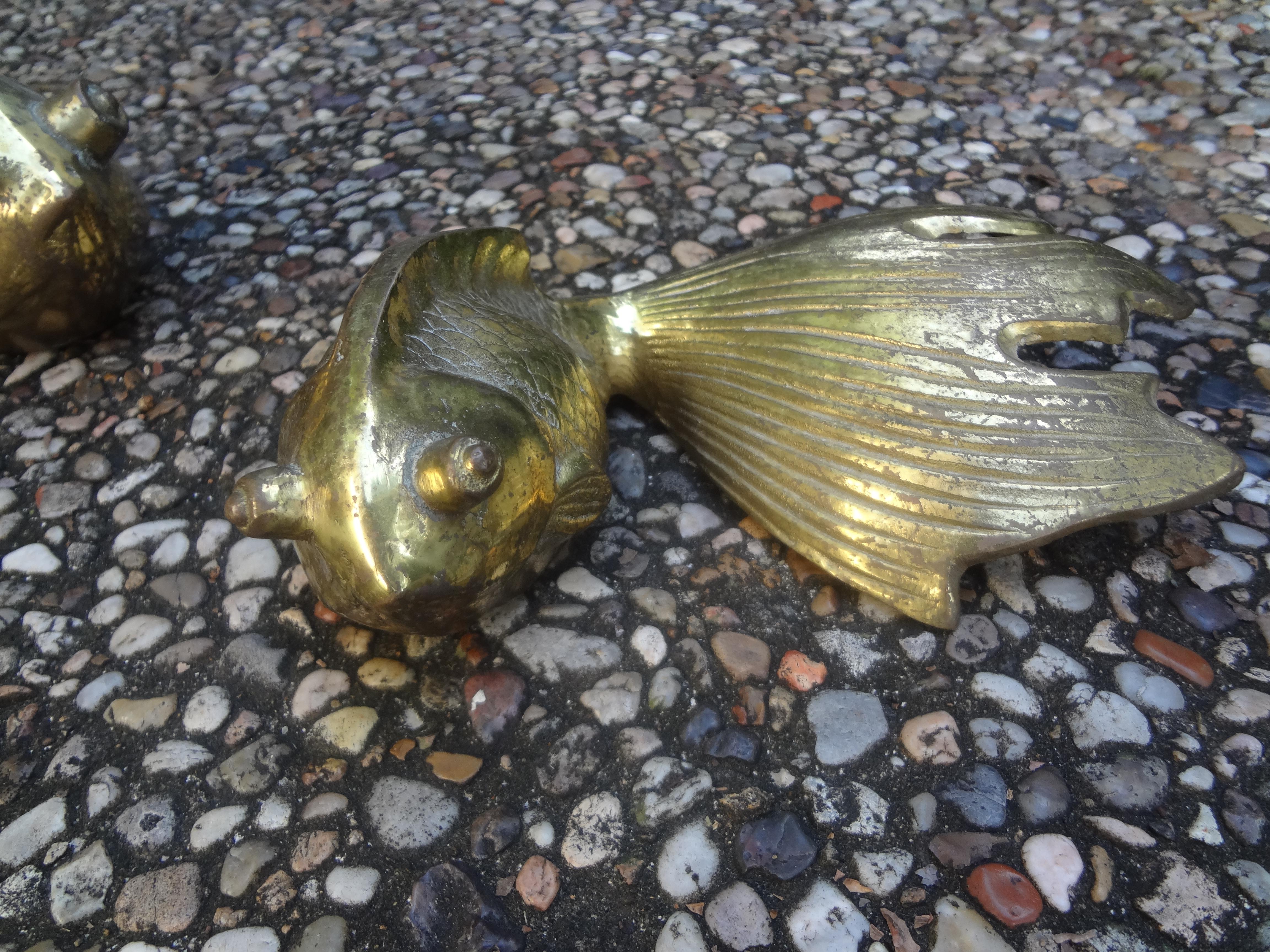 Pair of Vintage Japanese Brass Koi Fish In Good Condition In Houston, TX