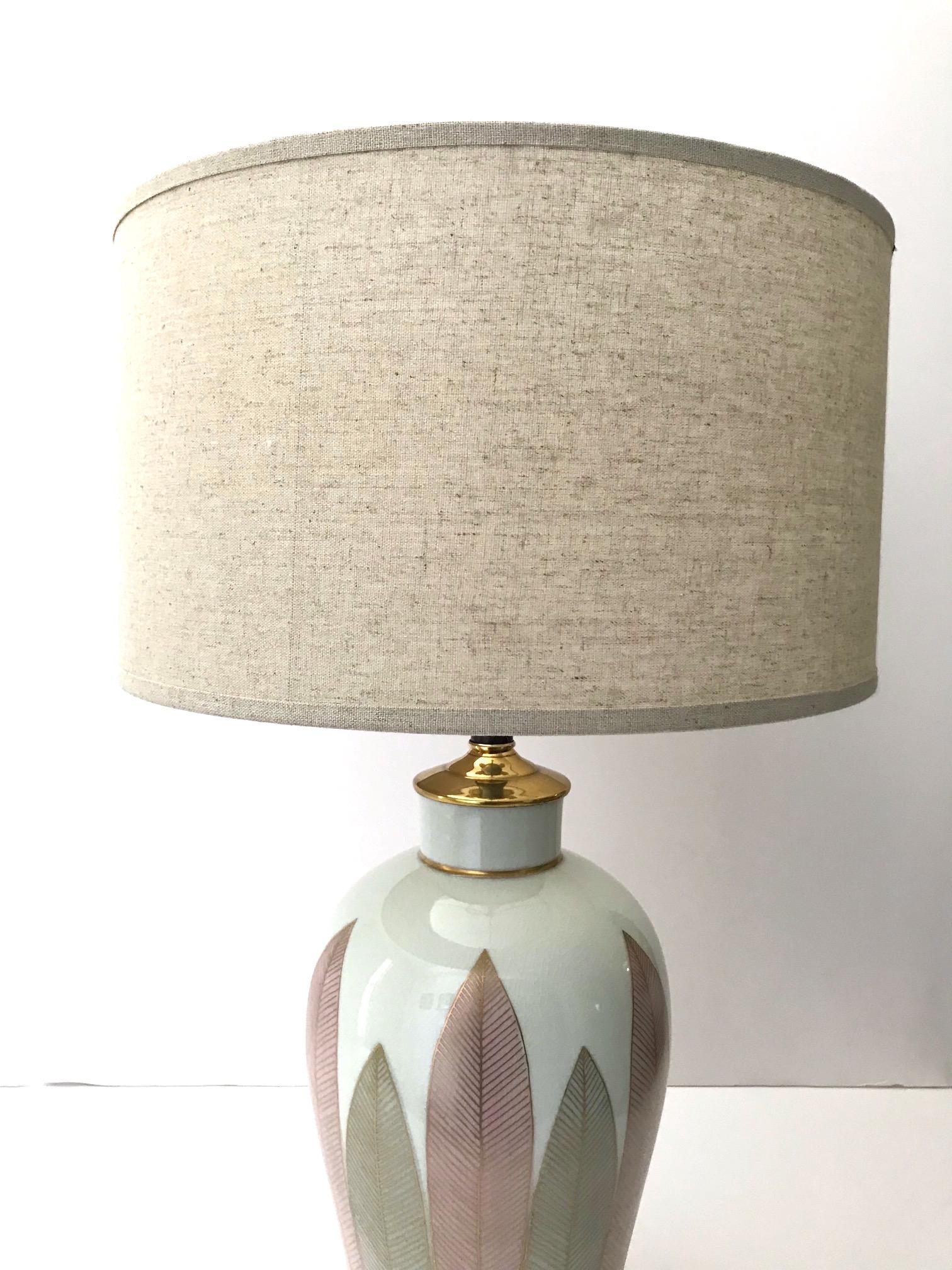 Pair of Japanese Hand Painted Porcelain Lamps in White, Grey, and Pink, C. 1970s For Sale 5