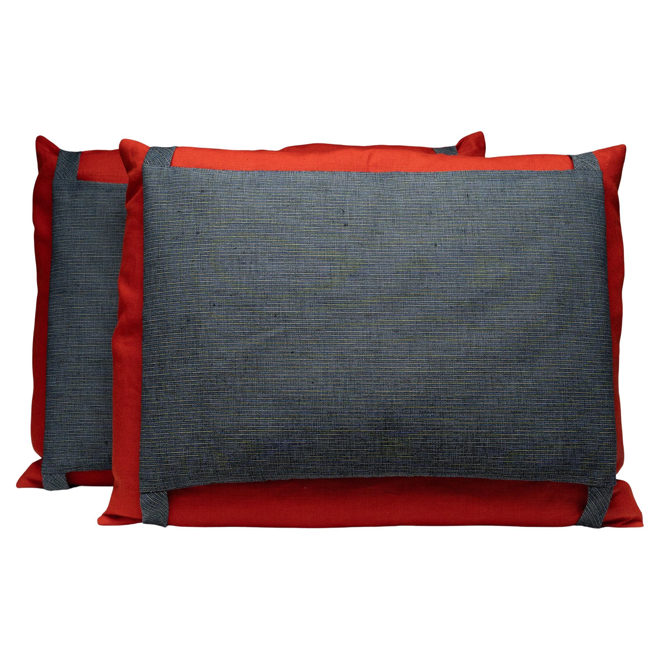 Pair of Vintage Japanese Indigo Obi Pillows For Sale