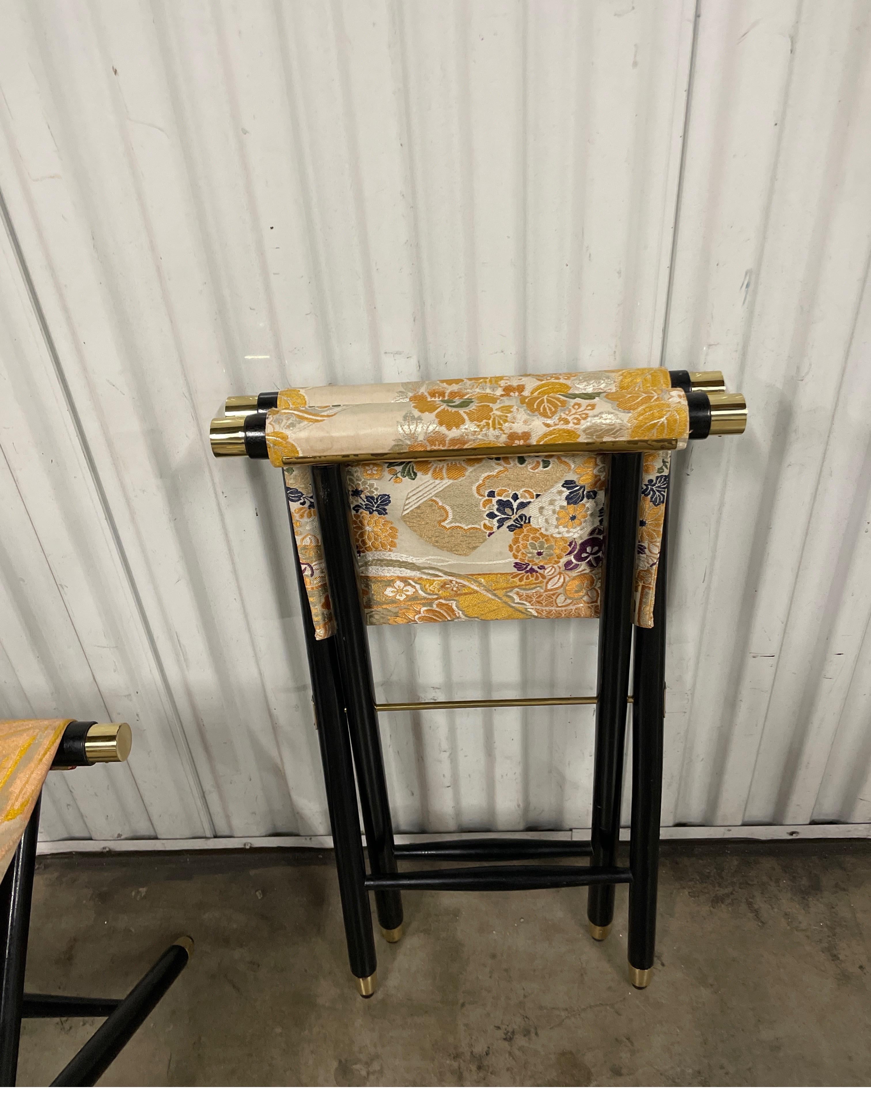 Pair of Vintage Japanese Obi Covered Folding Stools For Sale 3