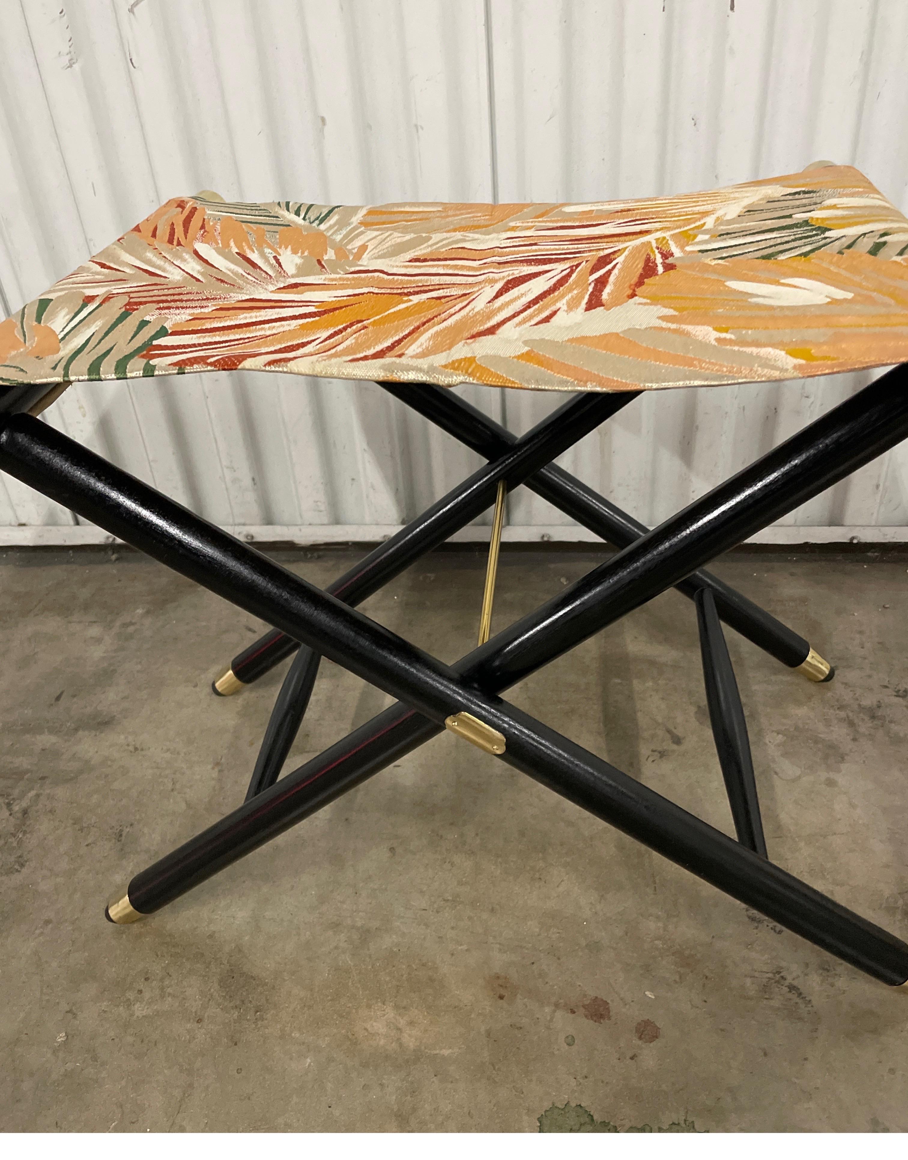 Pair of Vintage Japanese Obi Covered Folding Stools In Good Condition For Sale In West Palm Beach, FL