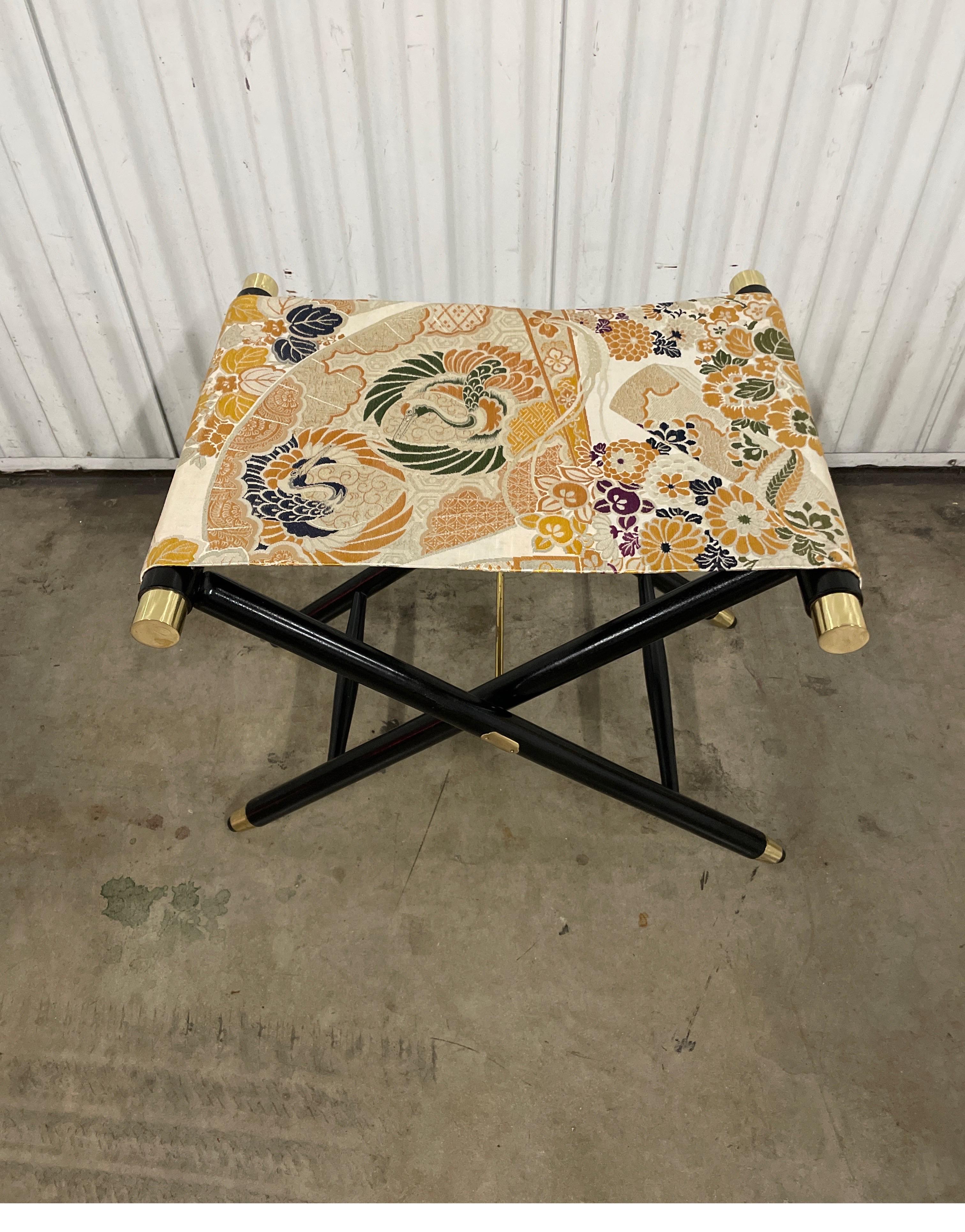 20th Century Pair of Vintage Japanese Obi Covered Folding Stools For Sale